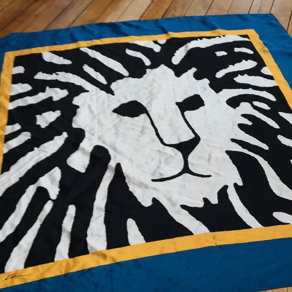 Bold Lion Print Silk Scarf in Blue, Black, White &‎ Yellow